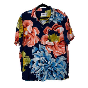 Men's Goodfellow & Co Tropical Button Down Navy Floral Shirt, Size Large
